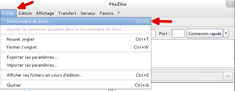 Gestionnaire de site de Filezilla